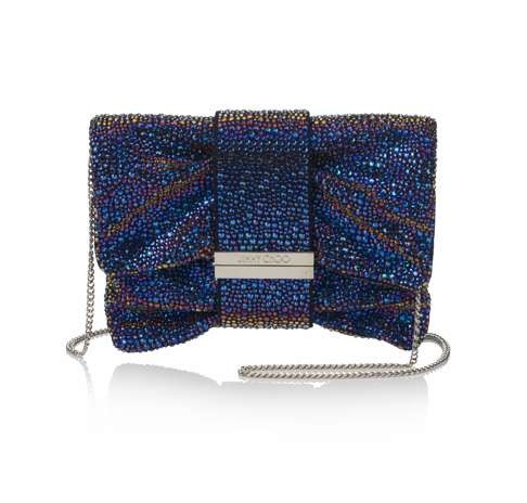 Jimmy Choo. The clutch is heavily embellished with multi-coloured crystals and reflects enchanting rainbow colours when the user is on the move, HK$34,900