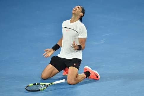 Spain's Rafael Nadal celebrates his victory against Bulgaria's Grigor Dimitrov. Photo: AFP