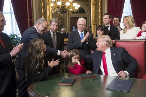 Ivanka and the rest of the Trump family meeting congressional leaders after the inauguration. Photo: Reuters