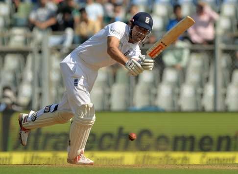 Alastair Cook plays a shot on the first day of the fourth Test match between India and England. Photo: AFP