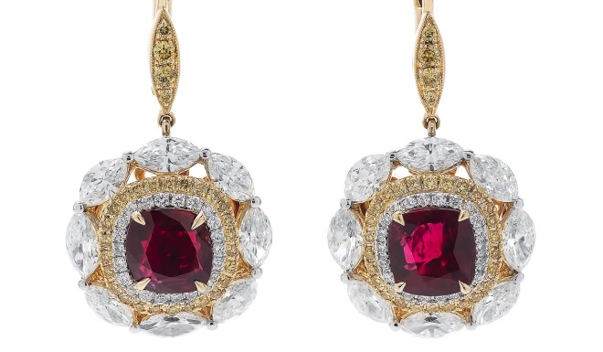 Pigeon's Blood 2.73 cts Burmese ruby earrings from Jacob's Jewelry