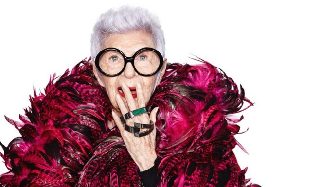 Style doyenne Iris Apfel shows her connected bracelet for WiseWear