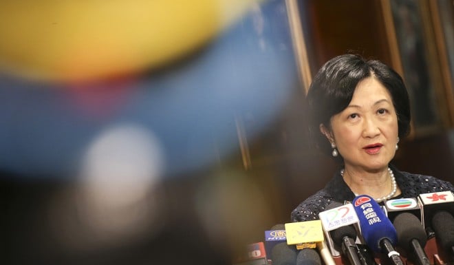 Chairwoman of the New People's Party, Regina Ip Lau Suk-yee met with the press at the Legislative Council in Tamar yesterday, June 22, 2017. Photo: David Wong