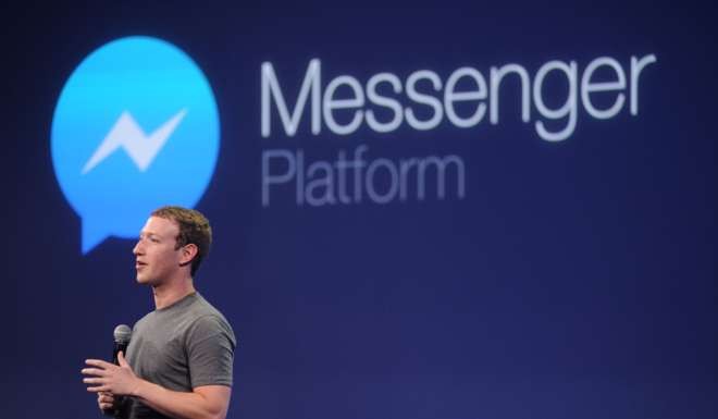 Facebook CEO Mark Zuckerberg introducing last year a new messenger platform at the F8 summit in San Francisco, California. Facebook said thre number of users of its Messenger application had topped one billion, a key milestone as it seeks to expand the platform to new services. Photo: AFP