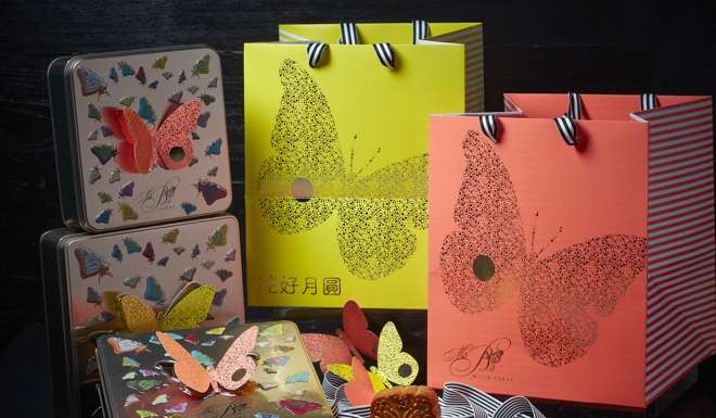 Butterflies adorn the packaging of Ms B's mooncakes.