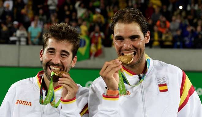 Rafael Nadal (right) won the men’s doubles in Rio de Janeiro with Marc Lopez. Photo: AFP