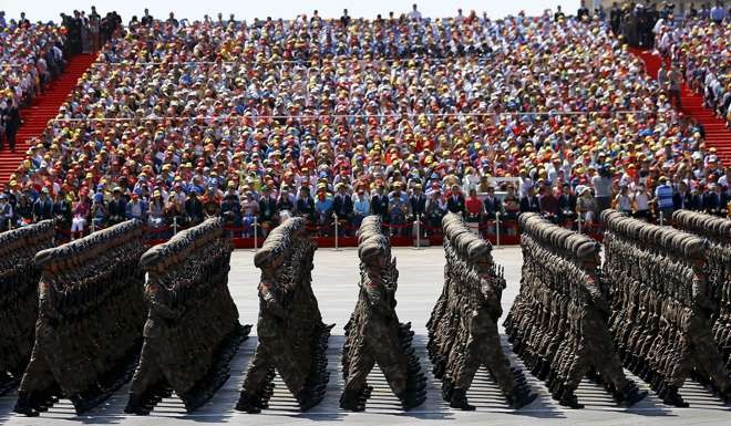 Soldiers of China's People's Liberation Army march during a military parade in Beijing to mark the 70th anniversary of the end of the second world war, September 2015. Photo: Reuters