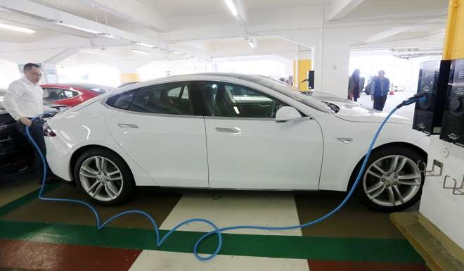 An electric vehicle charging stations at Star Ferry Car Park in Central. Photo: Dickson Lee