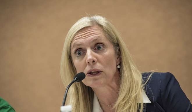 Lael Brainard, governor of the US Federal Reserve, speaks during a meeting with a coalition of activists on the sidelines of the Jackson Hole economic symposium. Photo: Bloomberg