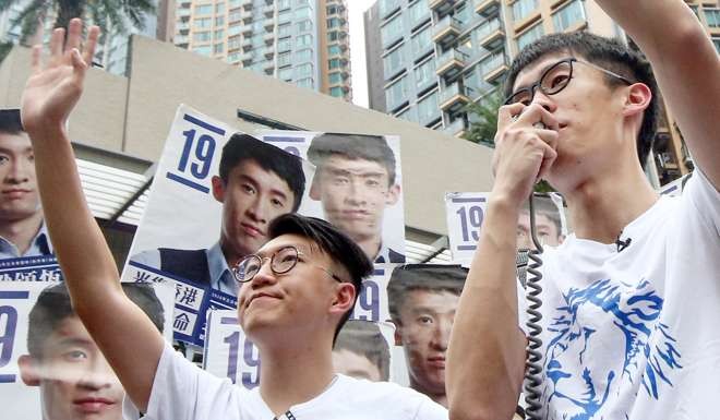 Edward Leung (left) couldn’t run in the elections, so Baggio Leung (right) ran instead. Photo: David Wong