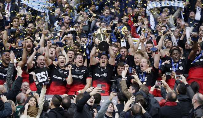 Saracens celebrate winning the European Rugby Champions Cup final. Photo: Reuters