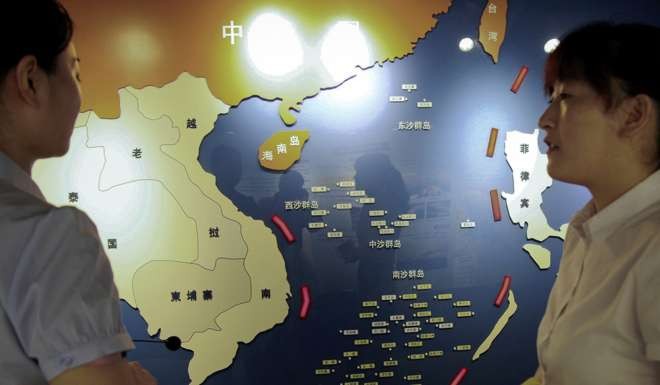 A map of South China Sea at a maritime defence educational facility in Nanjing, China. China is revanchist, as its actions in the East and South China Seas demonstrate. Photo: AP