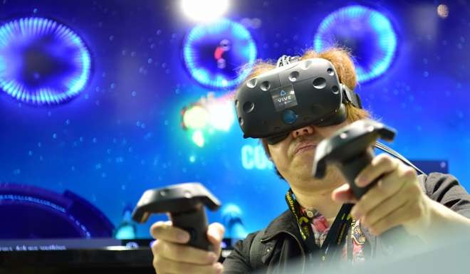 Virtual-reality headsets at the Computex expo in Taipei. Photo: Xinhua