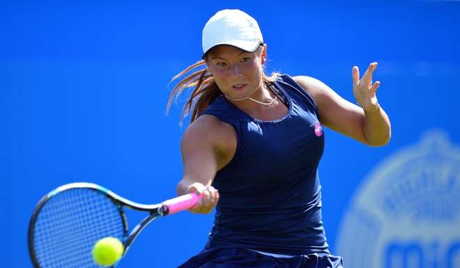 Tara Moore unleashes her potent weapon, her forehand. Photo: AFP