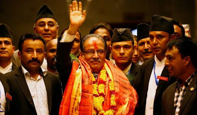 Pushpa Kamal Dahal, also known as Prachanda, acknowledges cheers after being elected Nepal's prime minister for the second time, in Kathmandu on August 3. Photo: Reuters