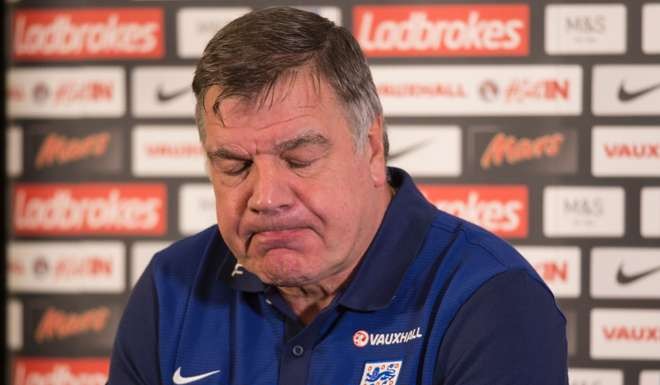 This file photo taken on August 29, 2016 shows England football manager Sam Allardyce as he takes part in a press conference at St George's Park, near Burton-on-Trent, central England. Allardyce's reign as England manager came to a humiliating end on September 27, 2016, as he departed after just 67 days in charge following his controversial comments in a newspaper sting. Allardyce's reign was sensationally brought to a close as he paid the price for indiscreetly talking with undercover Daily Telegraph reporters posing as Far East businessmen. / AFP PHOTO / OLI SCARFF