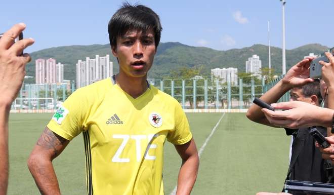 Team manager Man Pei-tak of Hong Kong Pegasus FC faces the press at Tsing Yi Sports Ground in the wake of the fixing arrests. Photo: Dickson Lee