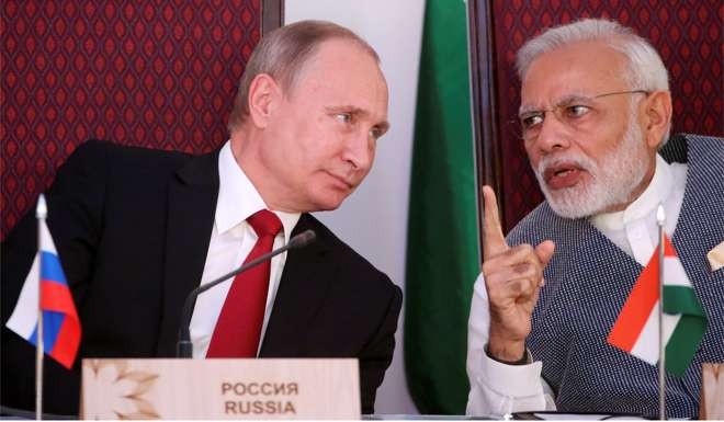 Russian President Vladimir Putin and India’s Prime Minister Narendra Modi after the India-Russia Annual Summit in Goa, India. Photo: Reuters