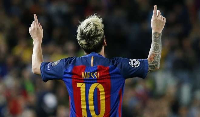 Barcelona's Argentinian forward Lionel Messi celebrates a goal during the UEFA Champions League football match FC Barcelona vs Manchester City. Photo: AFP