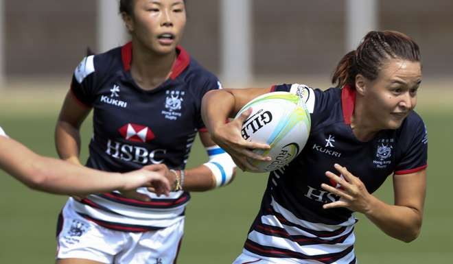 Colleen Tjosvold heads for the line on day one of the second round of the Asia Rugby Sevens Series in South Korea.