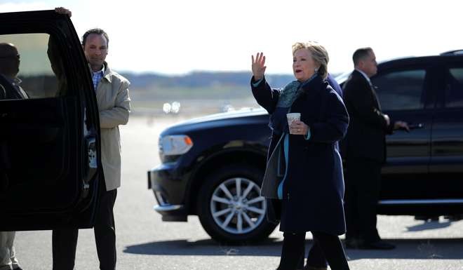 US Democratic presidential candidate Hillary Clinton arrives at Manchester-Boston regional airport in in Manchester, New Hampshire. Photo: Reuters