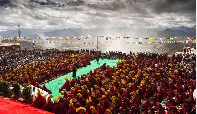Buddhist monks gather at a ceremony marking the 600th anniversary of the founding of the Drepung Monastery in Lhasa, Tibet’s regional capital, on October 12. Photo: Xinhua