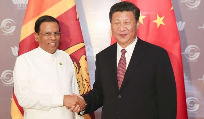 President Xi Jinping met Sri Lankan President Maithripala Sirisena in Goa, India, on October 16. Photo: Xinhua