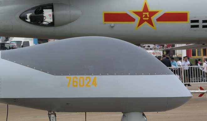 A People's Liberation Army Air Force GJ-1 drone at the Zhuhai air show in November 2014. Photo: Dickson Lee