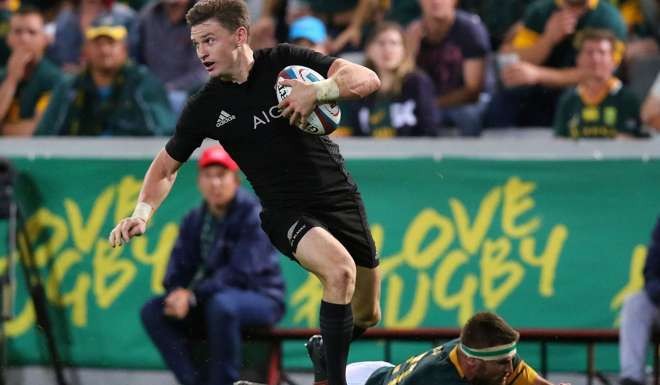 New Zealand fly half Beauden Barrett is on the short list for the World Rugby Player of the Year award. Photo: AFP
