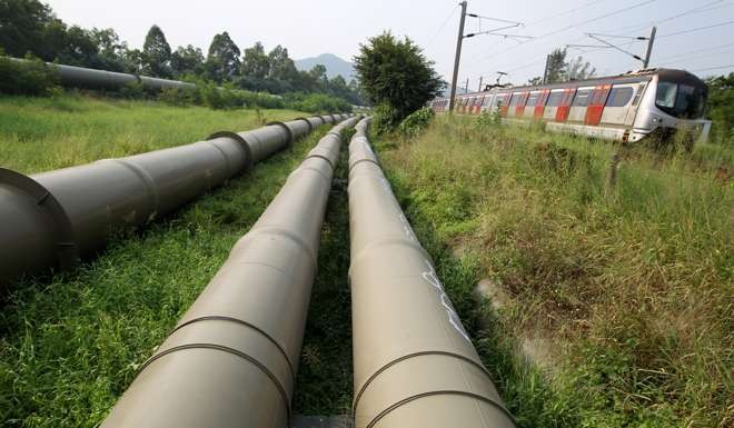 Pipes in Sheung Shui for water supplies from across the border. The Dongjiang accounts for more than 70 per cent of Hong Kong’s water supply. Photo: Felix Wong