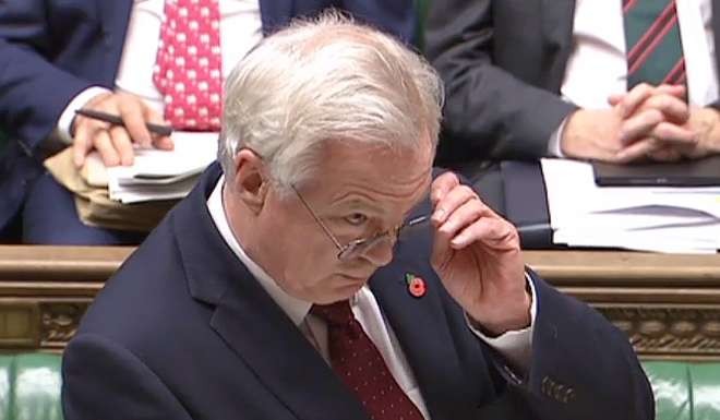 British Secretary of State for Exiting the European Union David Davis in the House of Commons in London on November 7, 2016. Photo: AFP