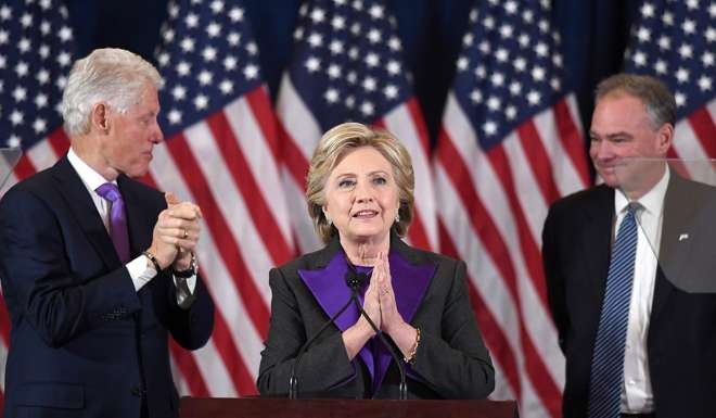 Presidential hopeful Hillary Clinton makes her concession speech after a shocking loss on election night. Clinton was widely tauted to win the oval. Photo: AFP