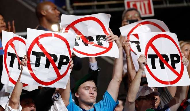 Americans protest against the Trans-Pacific Partnership. Trump’s win has effectively killed the US-led initiative. Photo: AFP
