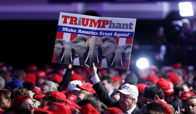 Donald Trump supporters gather at the New York Hilton Midtown for election night. Photo: AFP