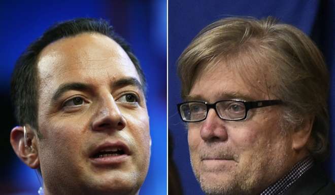 Republican National Convention Chairman Reince Priebus (left) and Donald Trump’s campaign CEO Stephen Bannon. Photo: AFP