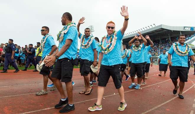 Fiji’s players were given a heroes’ welcome. Photo: AFP