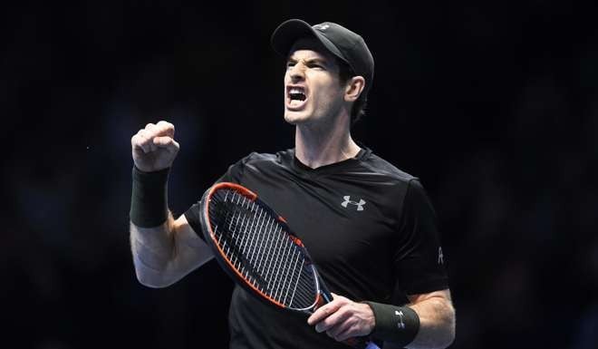 Britain's Andy Murray reacts during his men's singles match against Kei Nishikori of Japan at the ATP World Tour Finals tennis tournament at the O2 Arena in London, Britain, 16 November 2016. EPA/WILL OLIVER