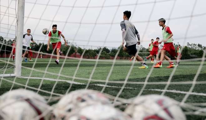 Students of Evergrande Football School in Qingyuan attend a training session. Photo: Thomas Yau