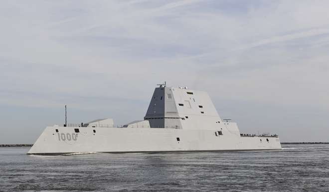 The guided-missile destroyer USS Zumwalt on its way into port in Jacksonville, Florida, on October 25. Photo: AP