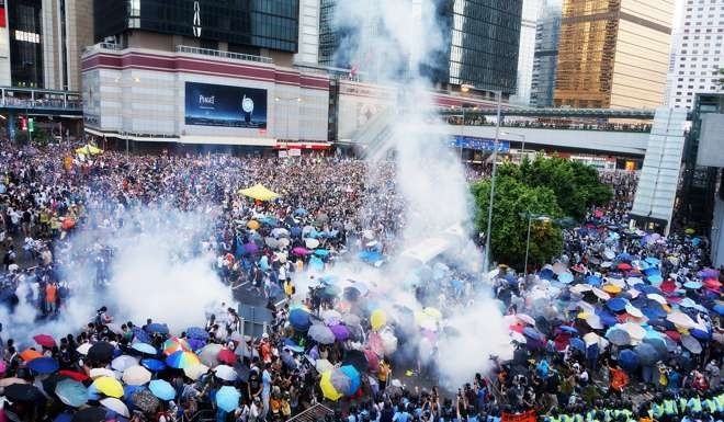 Police use tear gas at the main site of the protests, in Admiralty, in a still from Evans Chan’s film. Photo: P. H. Yang
