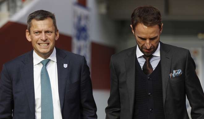 Football Association chief executive Martin Glenn and England manager Gareth Southgate at Wembly. Photo: AP