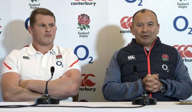 England captain Dylan Hartley (left) and coach Eddie Jones. Photo: AFP