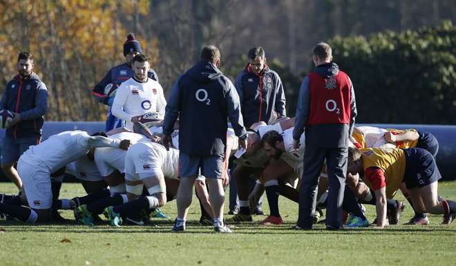 England practice their scrum. Photo: Reuters