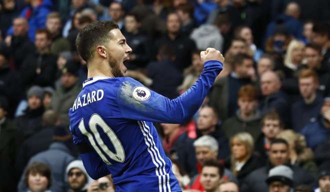 Chelsea's Eden Hazard celebrates scoring their third goal Reuters / Jason Cairnduff