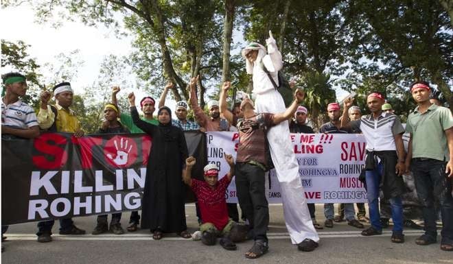 Muslims shout slogans during the protest. Photo: AP