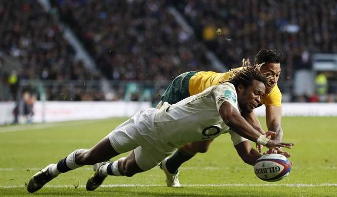 England’s Marland Yarde scores his side’s second try. Photo: Reuters