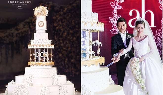 The 10-ft tall wedding cake towered over the bride and groom. Photos: SCMP Pictures