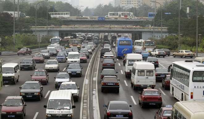 Completion of Beijing’s seventh ring road is aimed to ease traffic congestion, such as this jam on the second ring road. Photo: SCMP Pictures