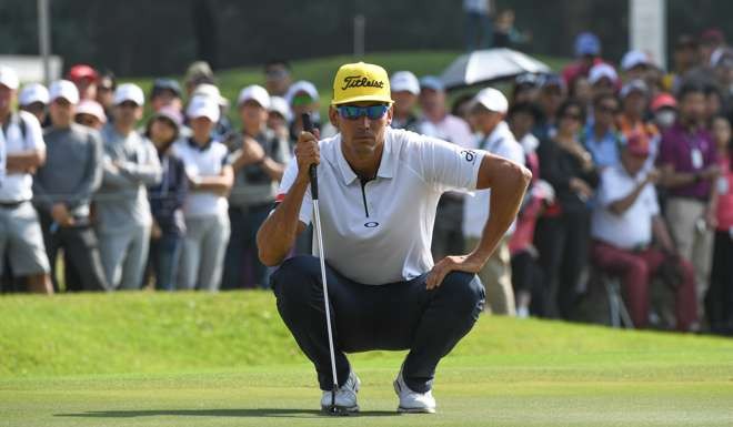 Rafa Cabrera Bello lines up a putt.