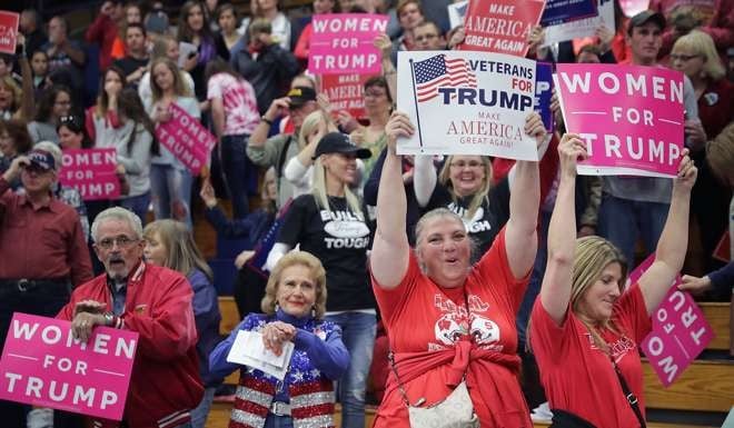 Supporters cheer during a campaign rally for then Republican presidential nominee Donald Trump, in Wisconsin on November 1. Trump pulled in more than 50 per cent of the white female vote. Photo: AFP